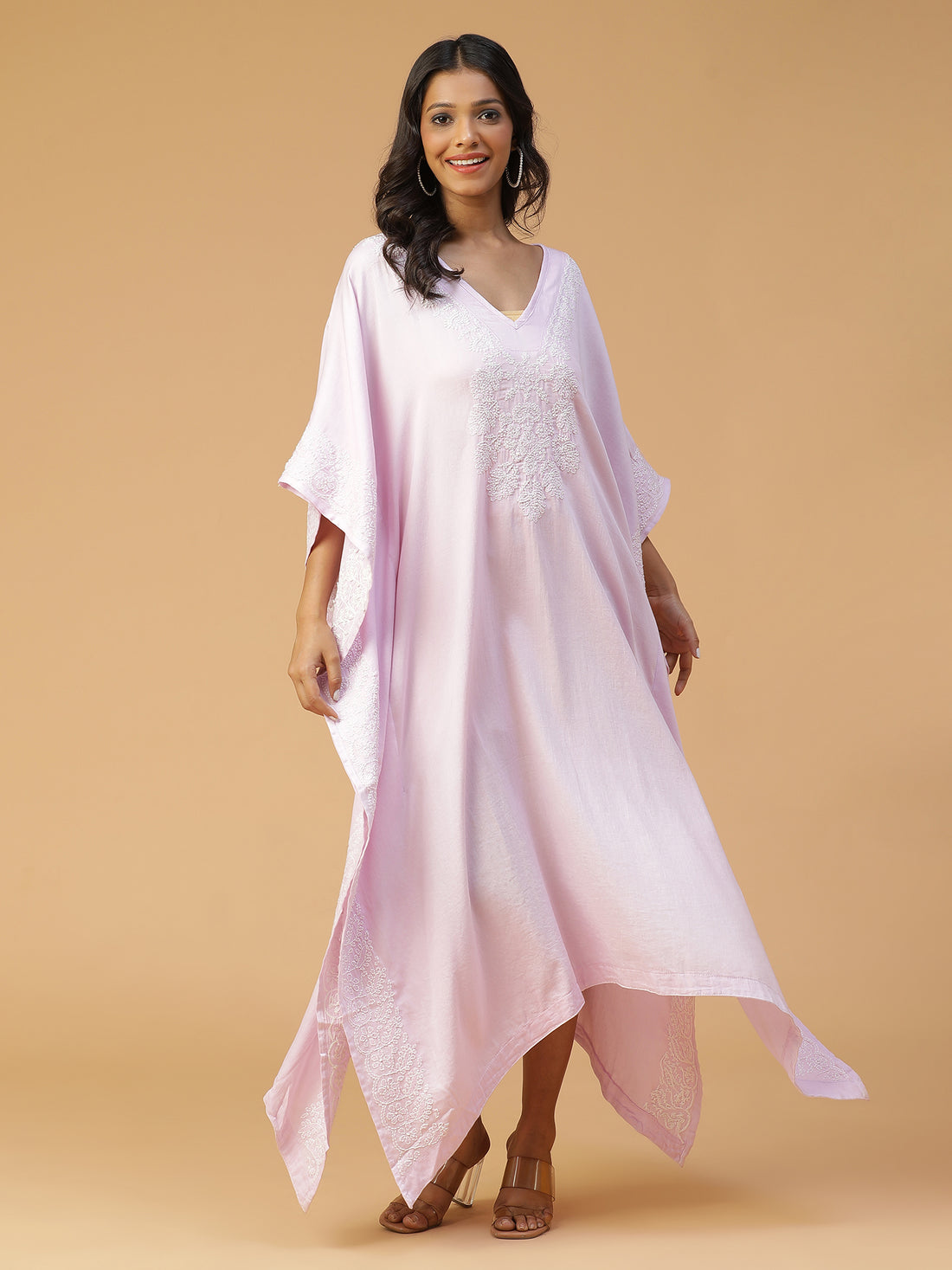 Lavender Cotton Chikankari Kaftan