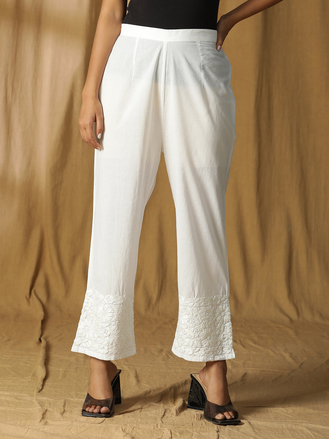 CHIKANKARI COTTON LINEN PANTS