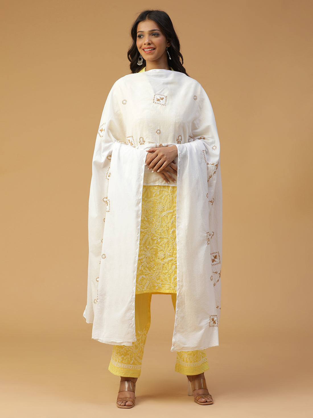 LUCKNOWI CHIKANKARI COTTON MUL DUPATTA