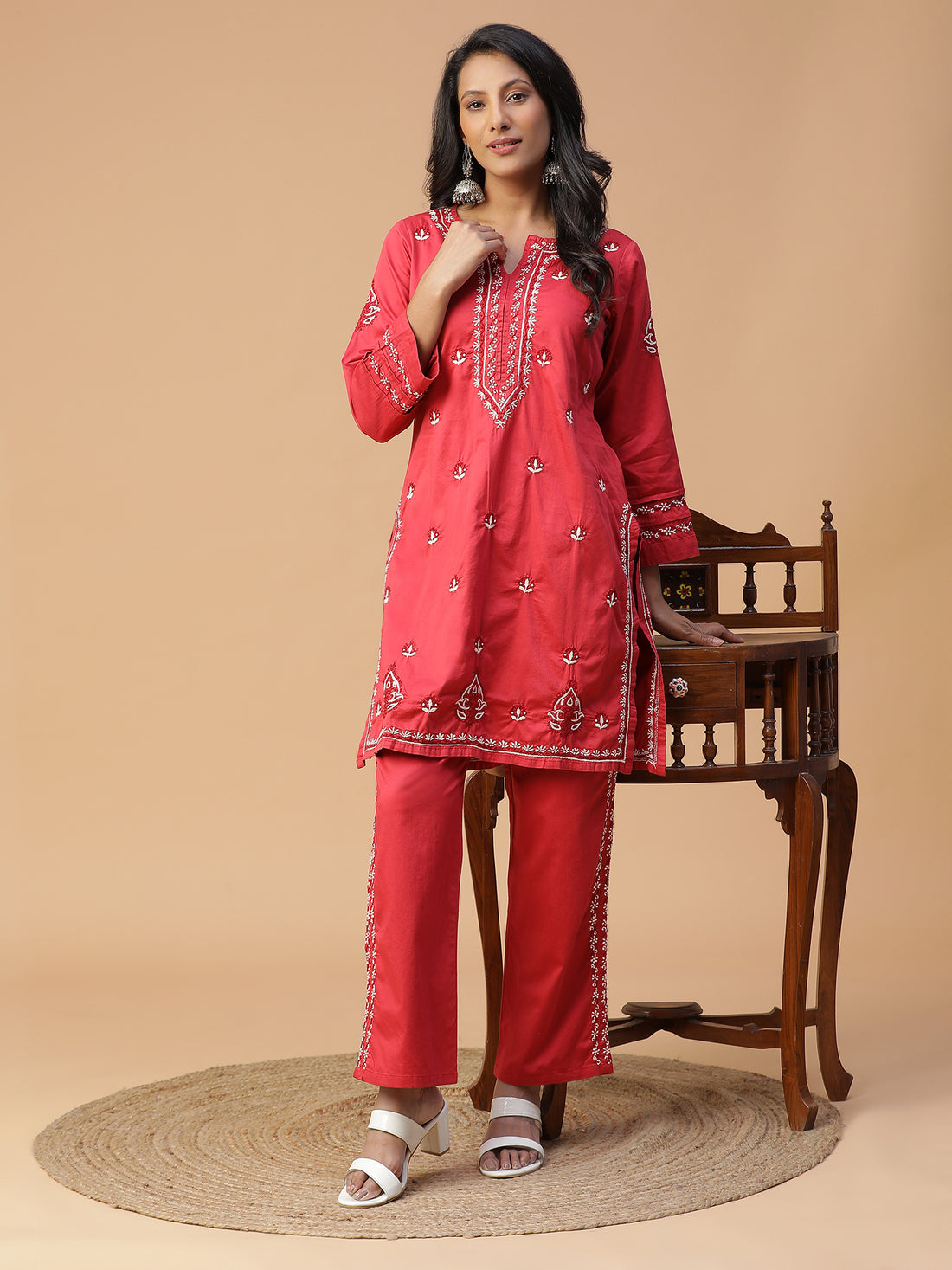 Mahogany Rose Chikankari Co-ord Set