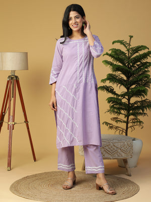 Hand Embroidered Lavender Cotton Lucknowi Chikankari Kurta with Pants CH0231