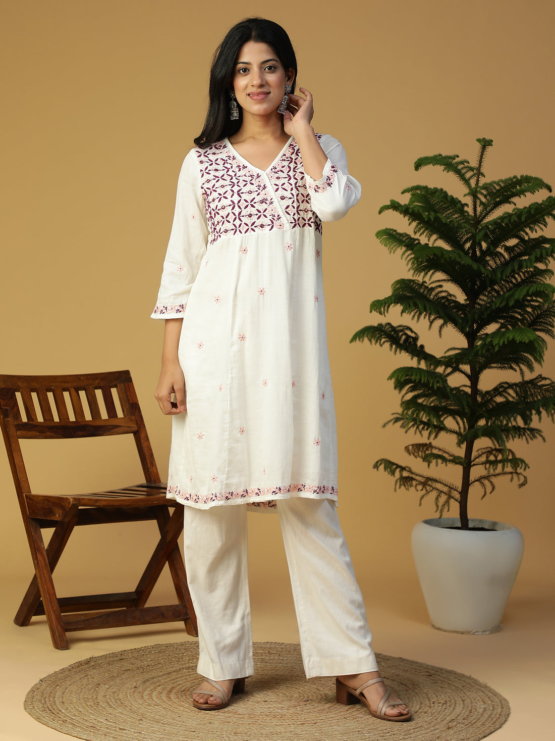 Hand Embroidered Lucknowi Chikankari Cotton Angrakha Neck Kurta CH0135B