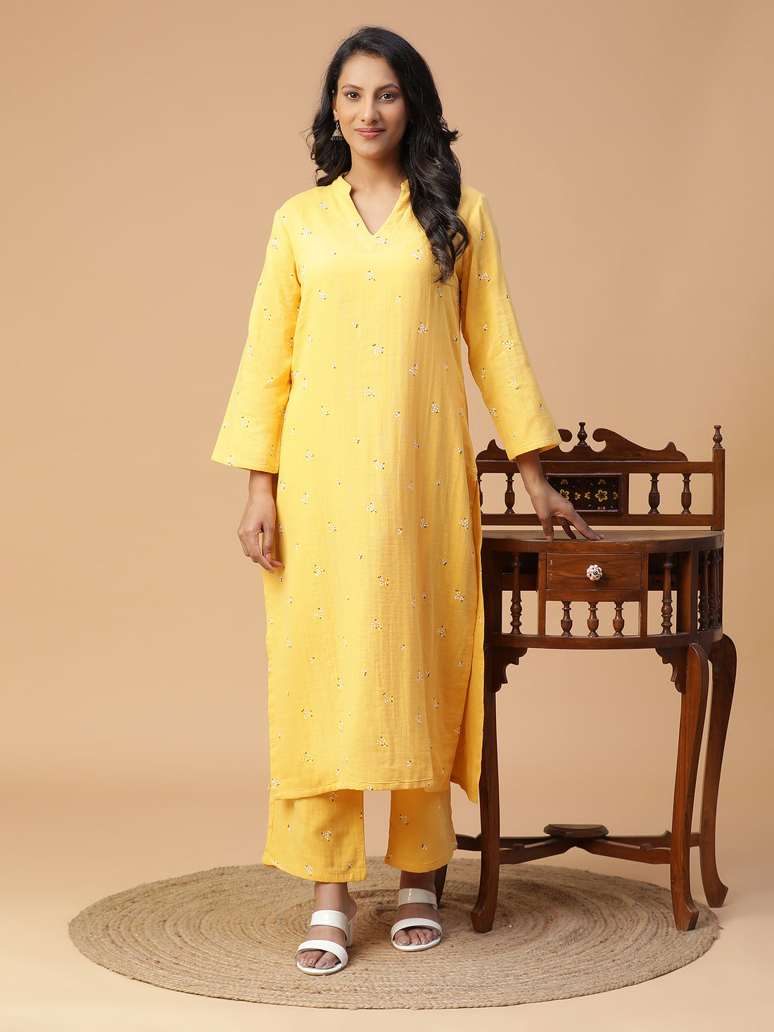 MARIGOLD YELLOW COTTON PRINTED KURTA SET