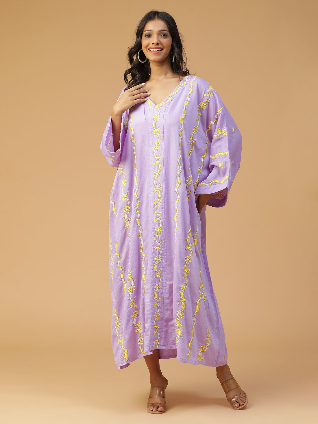 Purple Cotton Chic Kaftans with Chikankari Embroidery