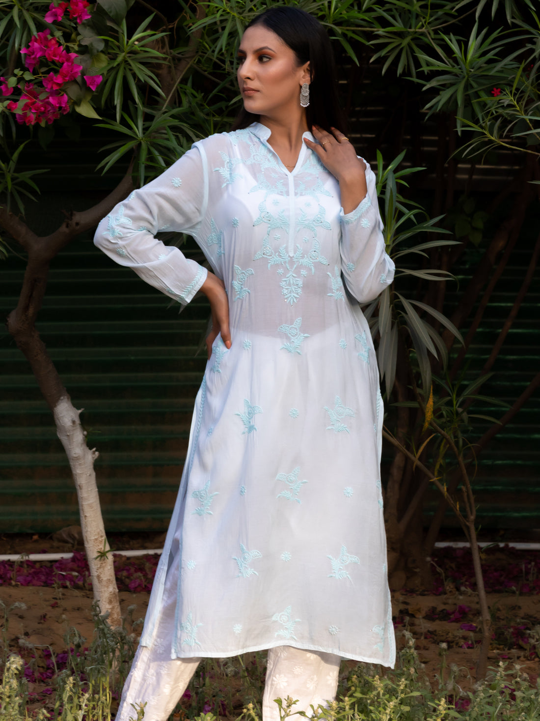 Semal handicrafts Chikankari straight baby blue kurta