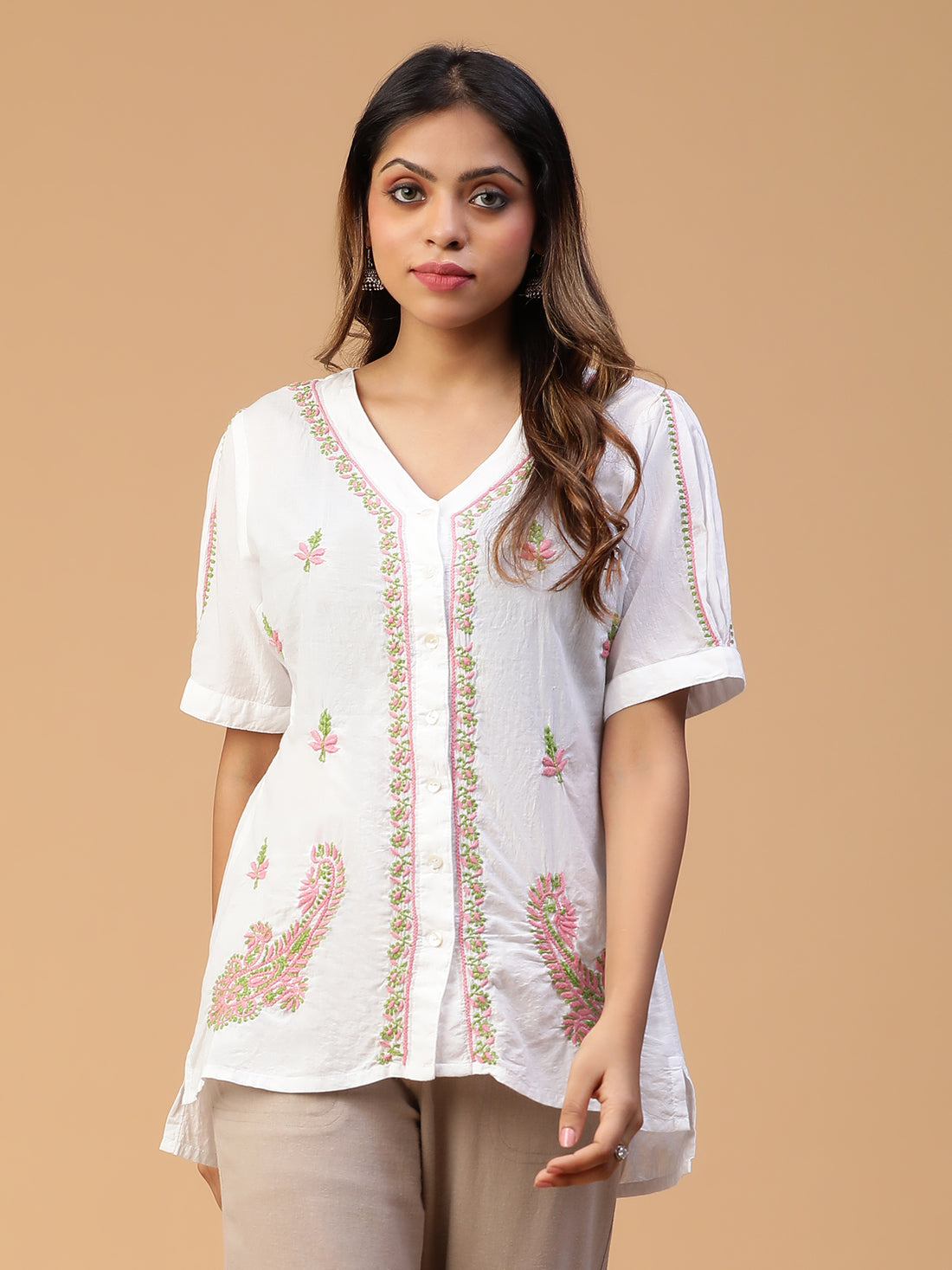 Chikankari Splendor Handloom Mulmul Back Pleated Shirt