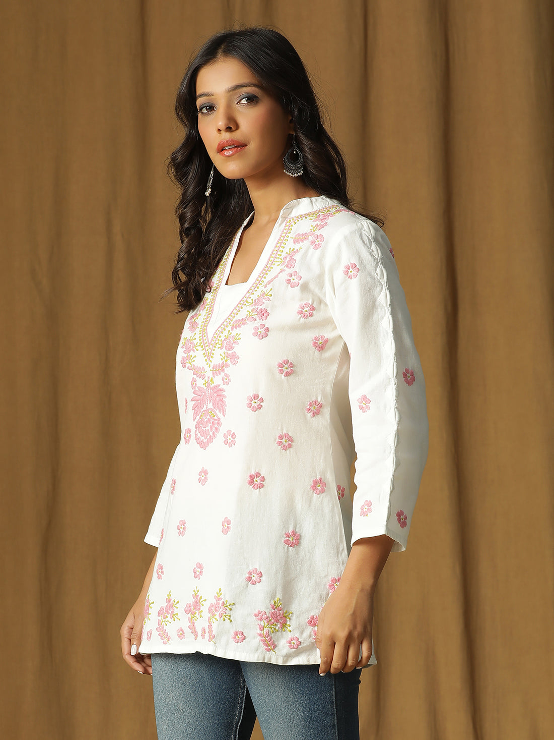 Lucknowi Chikankari V- neck Cotton Top