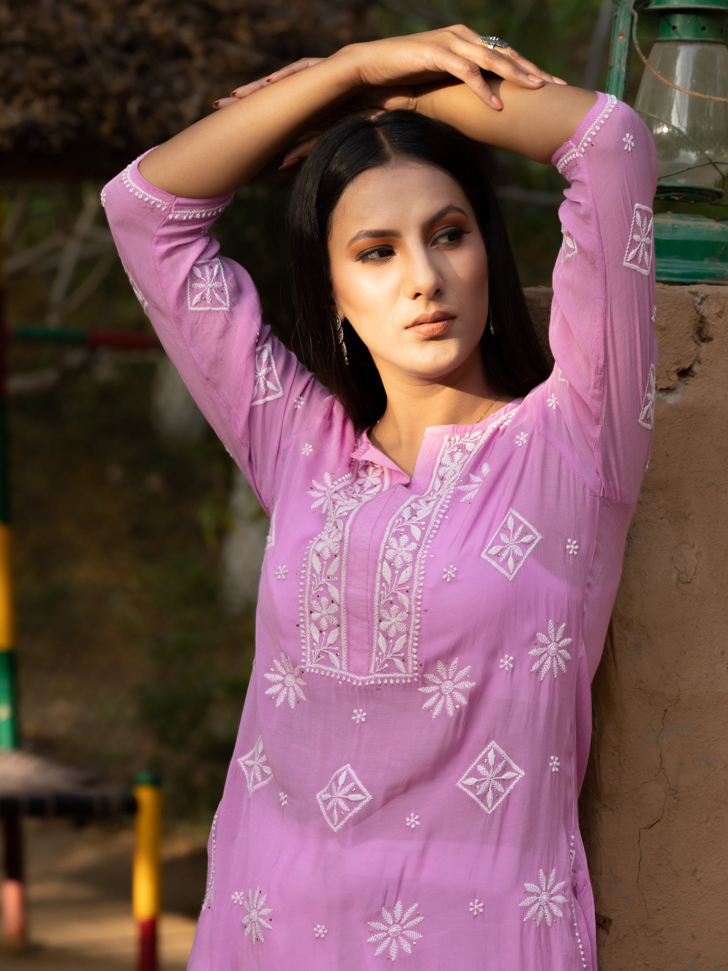 Semal handicrafts Chikankari straight lavender kurta