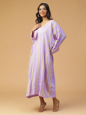 Purple Cotton Chic Kaftans with Chikankari Embroidery