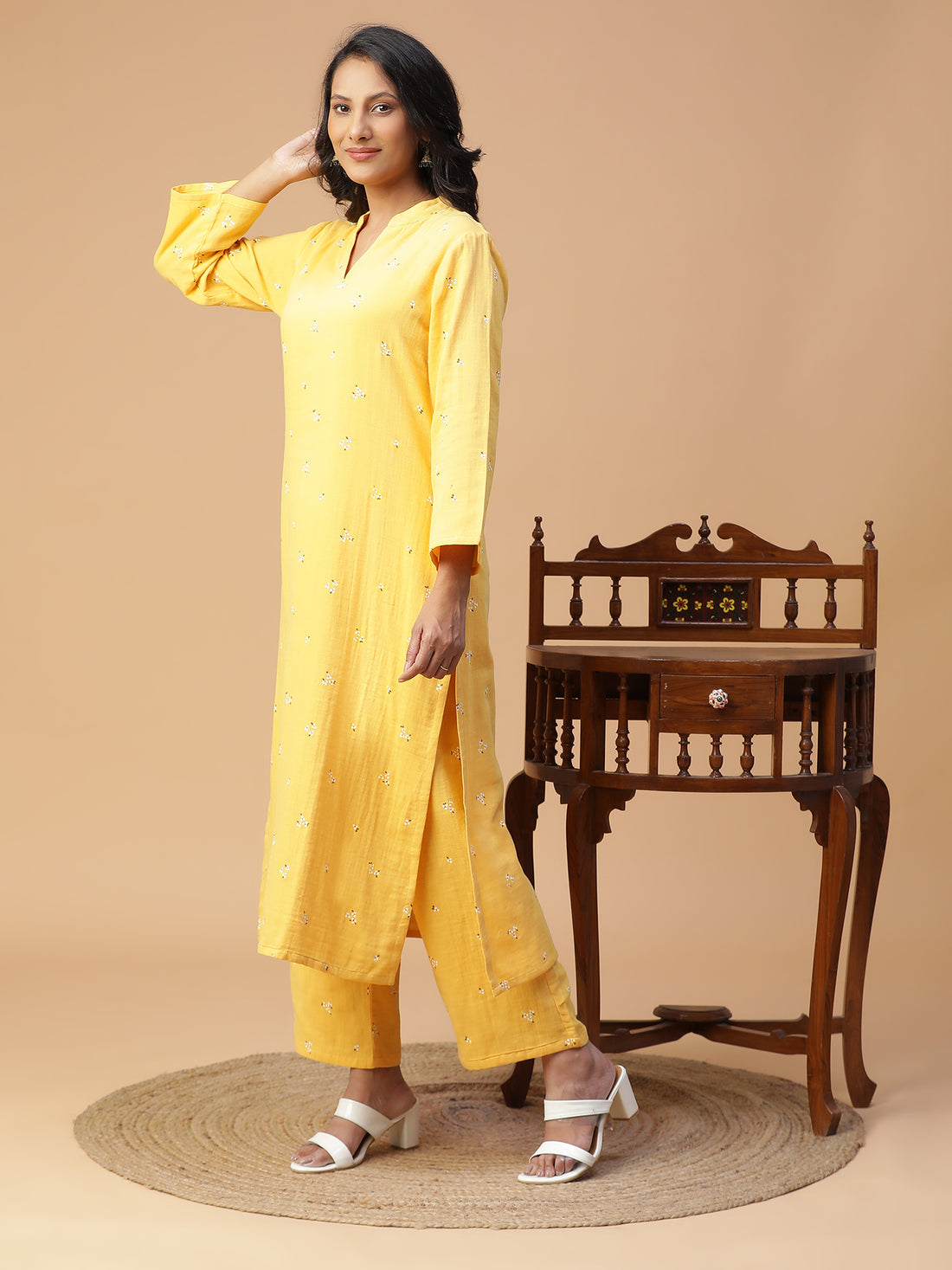 MARIGOLD YELLOW COTTON PRINTED KURTA SET