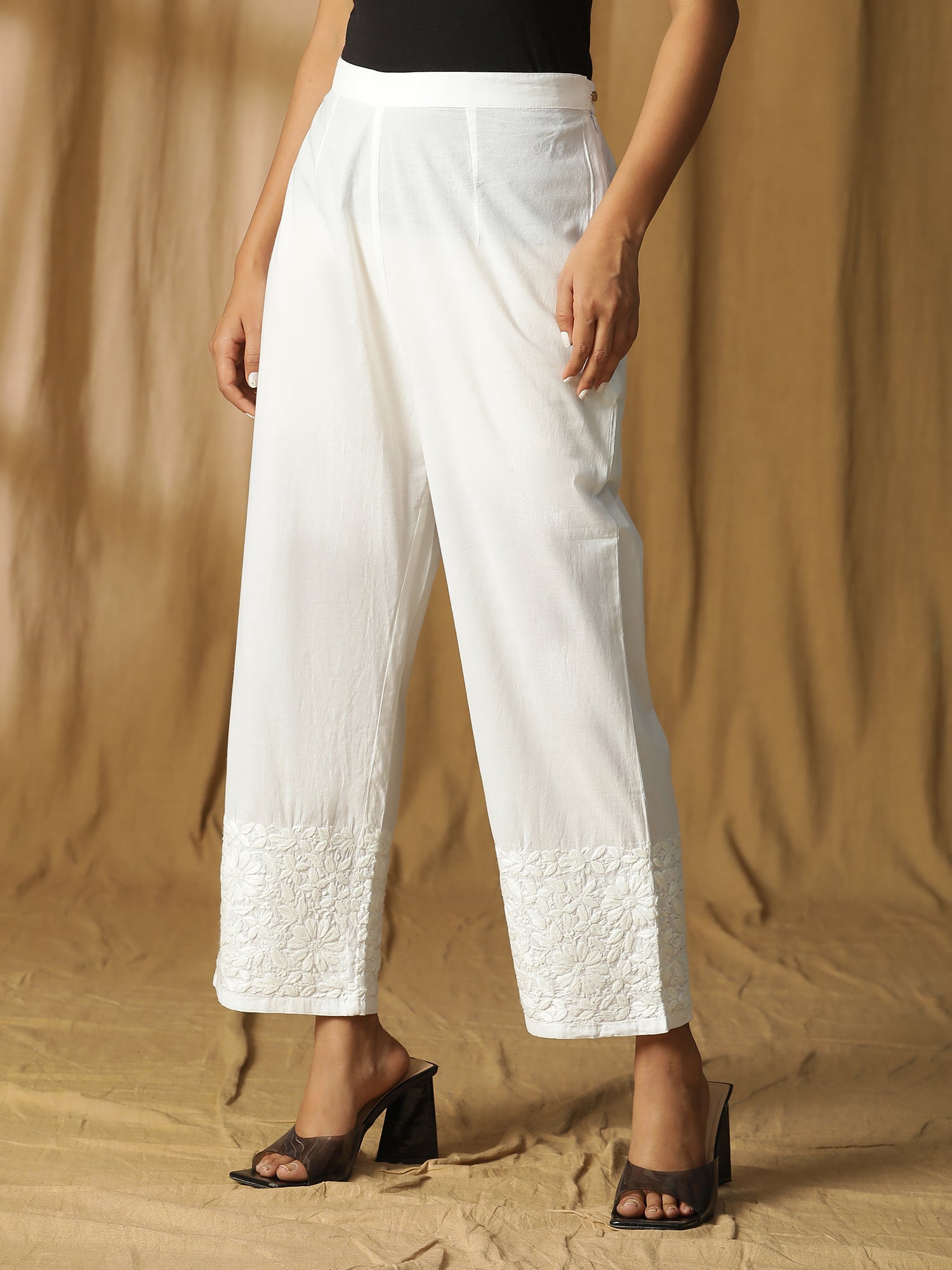 CHIKANKARI COTTON LINEN PANTS