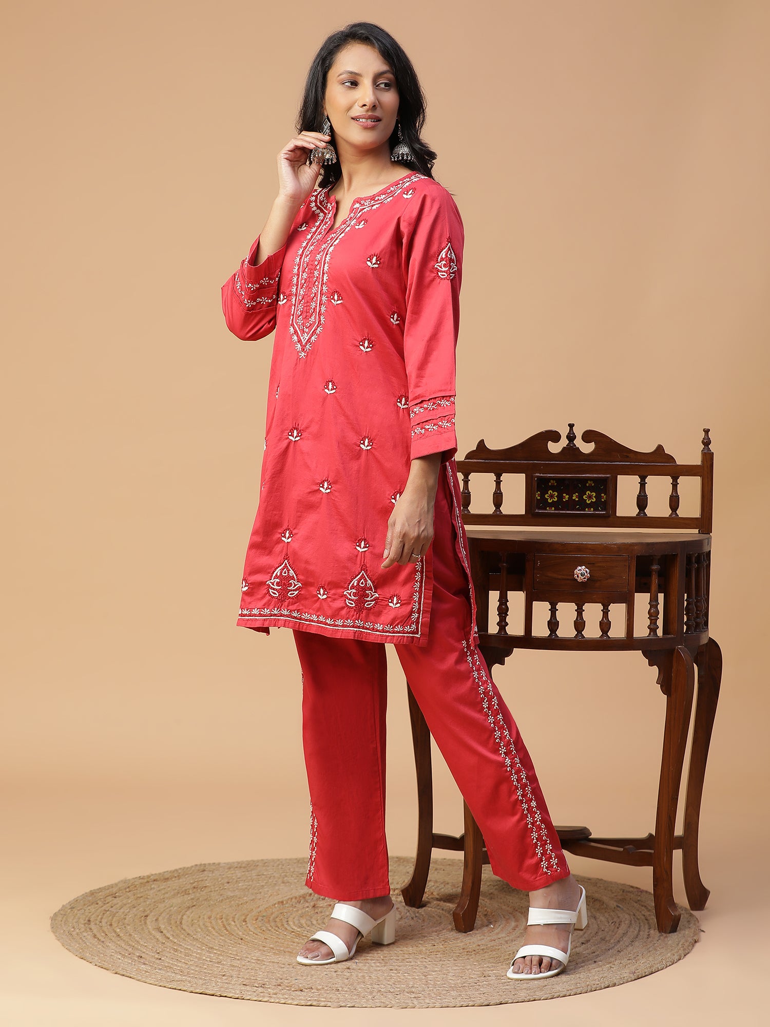 Mahogany Rose Chikankari Co-ord Set