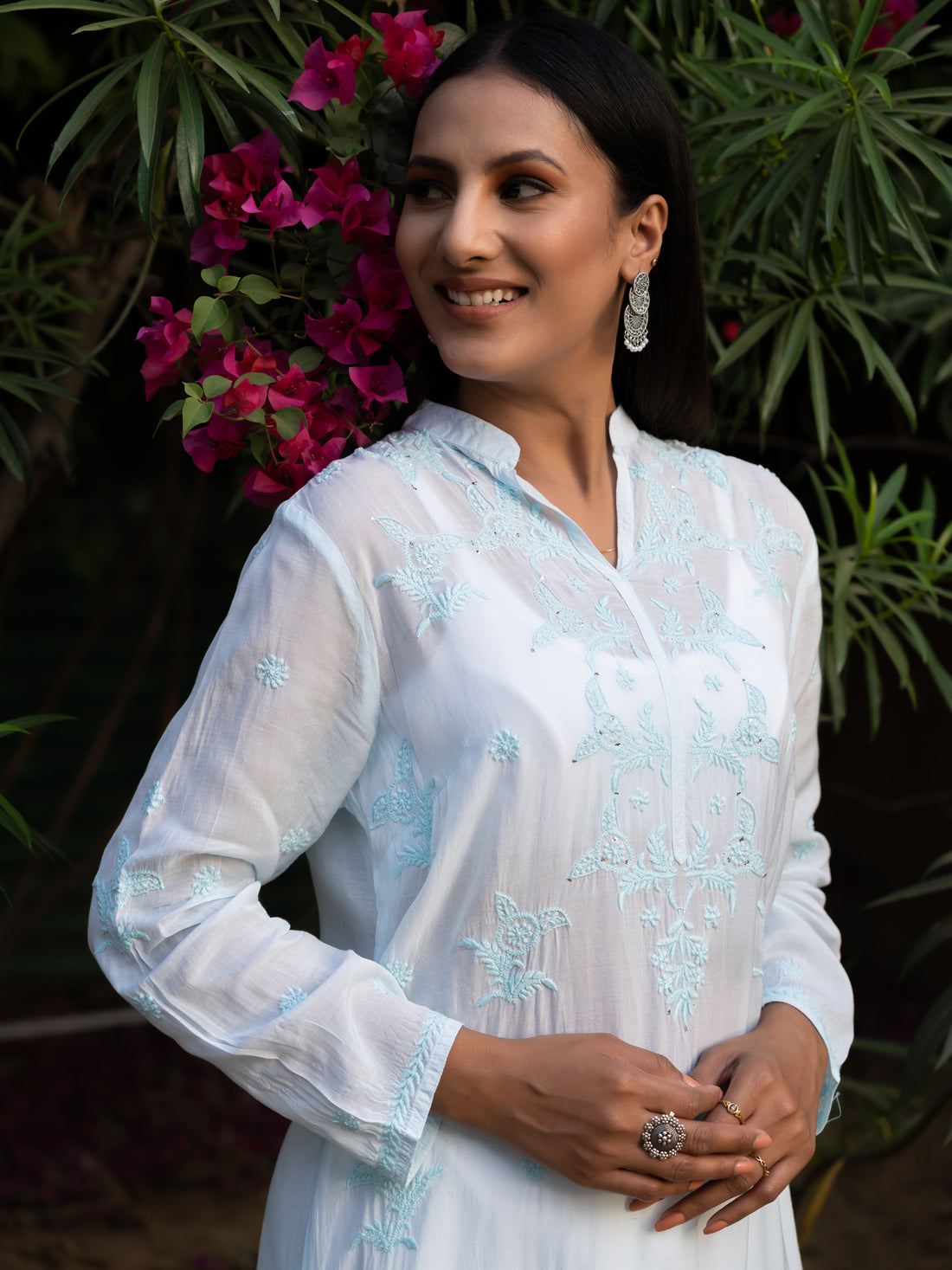 Semal handicrafts Chikankari straight baby blue kurta