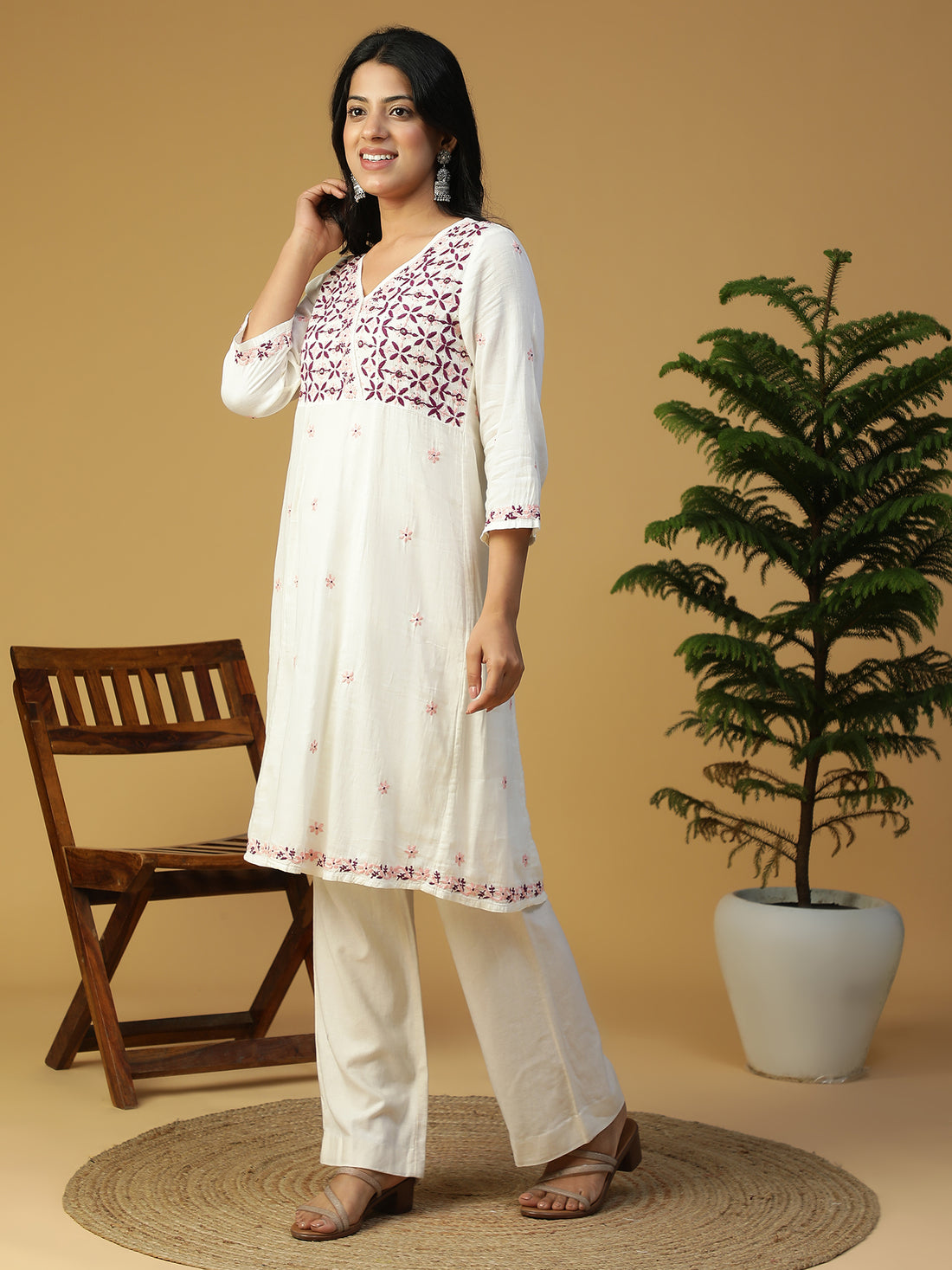 Hand Embroidered Lucknowi Chikankari Cotton Angrakha Neck Kurta CH0135B