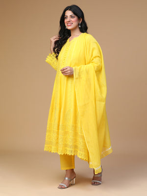 Chikankari  Chanderi Kali Kurta Set With Organza Border