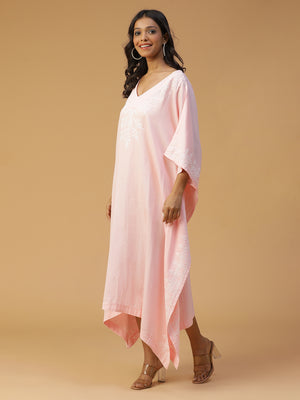 Pastel Pink Cotton Chikankari Kaftan