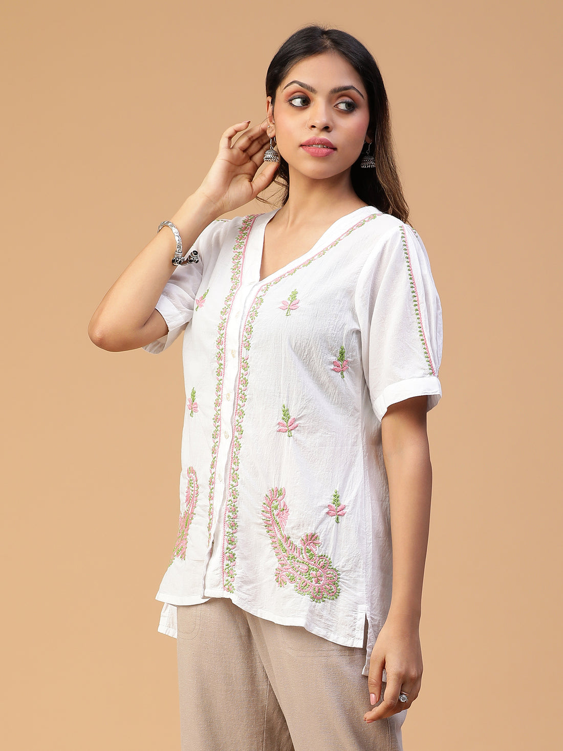 Chikankari Splendor Handloom Mulmul Back Pleated Shirt