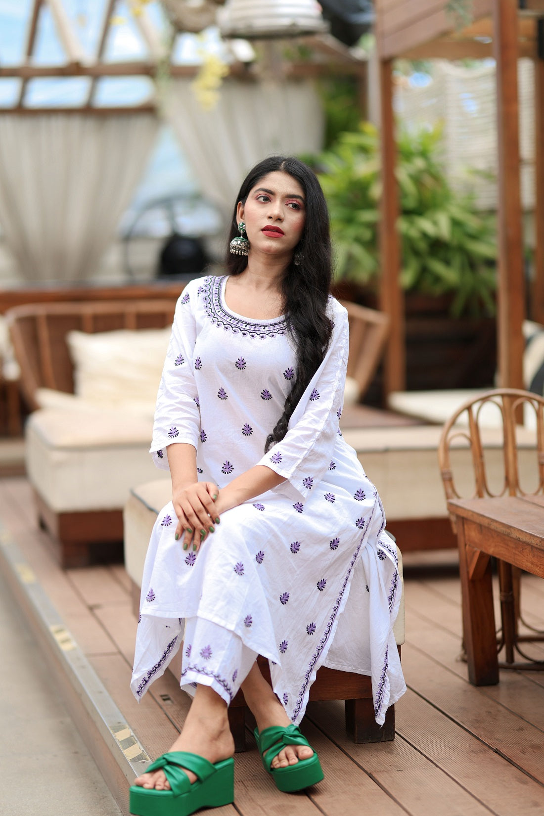 Purple Orchid Ensemble White Cotton Kurta with Straight Pants Set