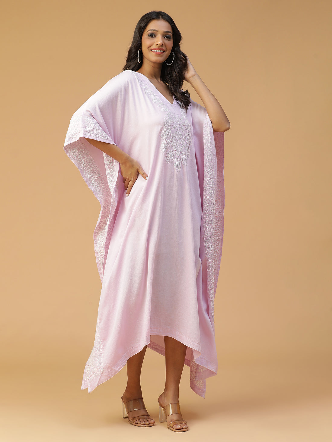 Lavender Cotton Chikankari Kaftan