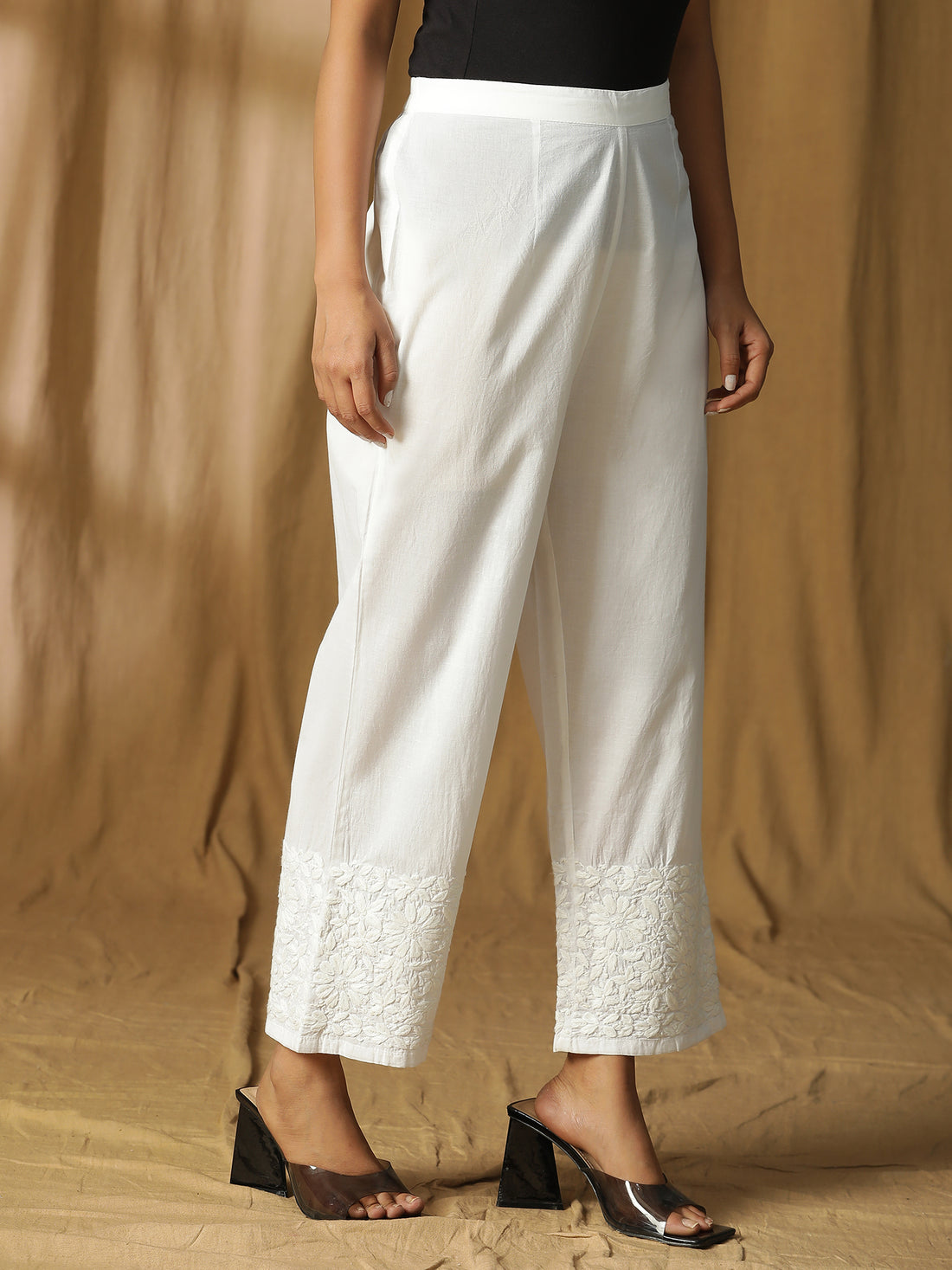 CHIKANKARI COTTON LINEN PANTS