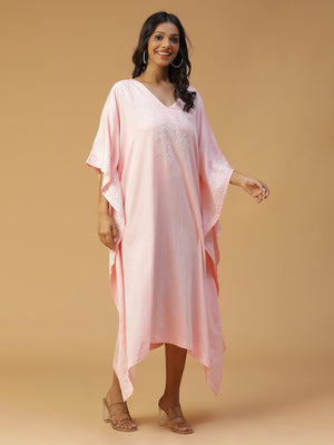 Pastel Pink Cotton Chikankari Kaftan