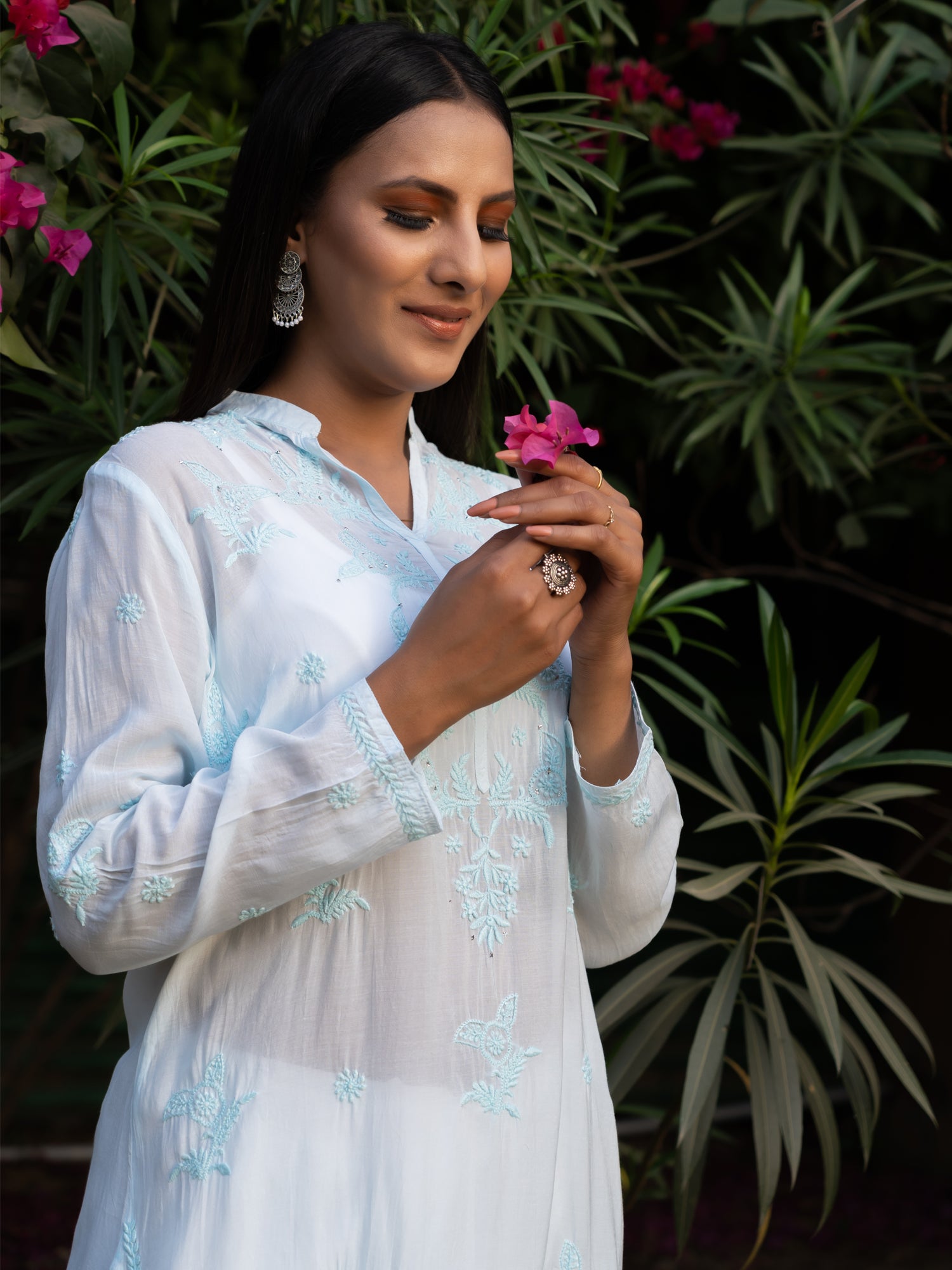 Semal handicrafts Chikankari straight baby blue kurta