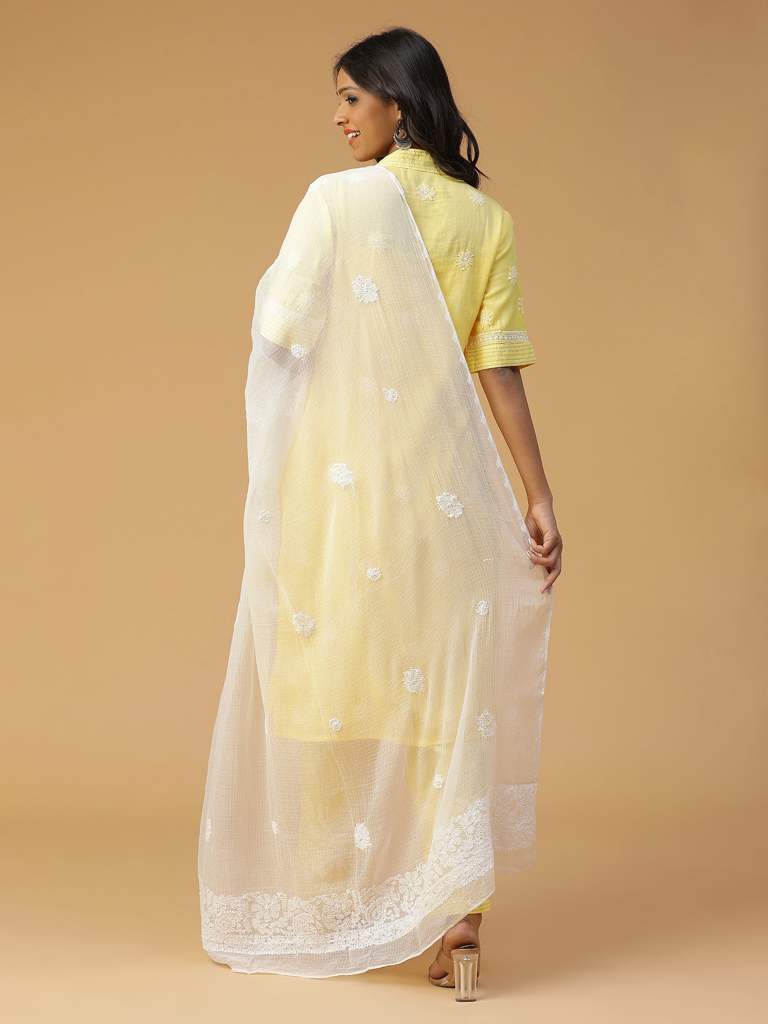 Lucknowi Chikankari Kota Dupatta with Applique work detailing