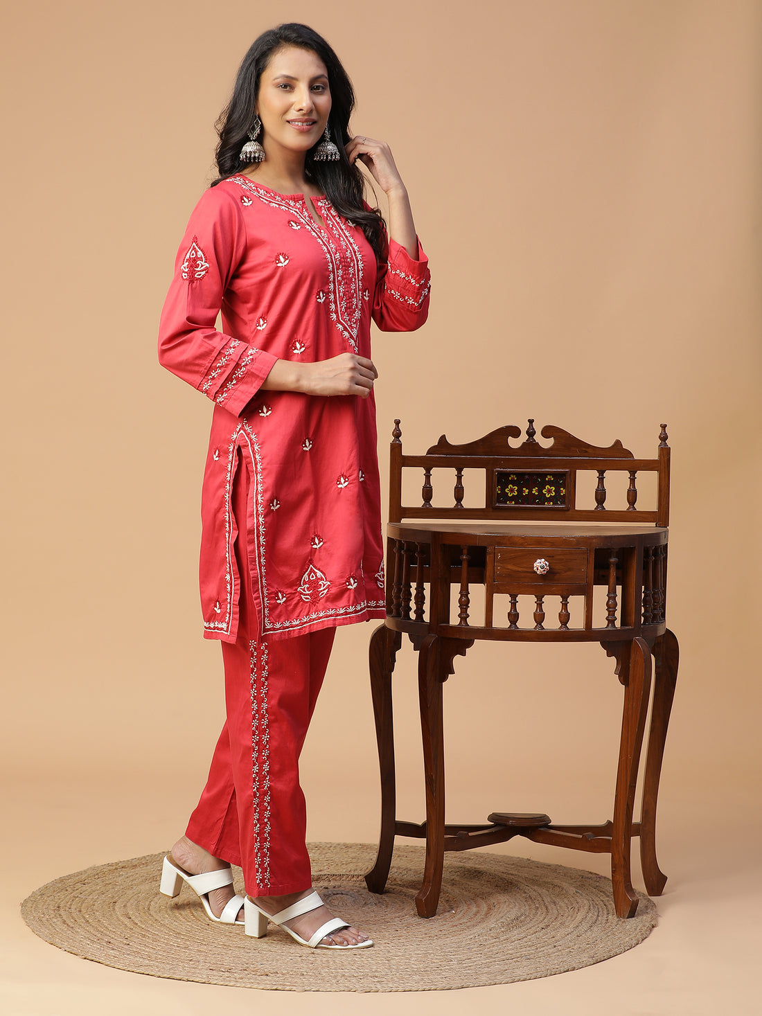 Mahogany Rose Chikankari Co-ord Set