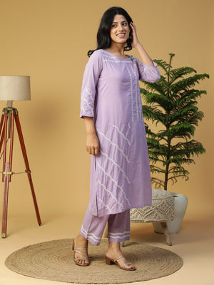 Hand Embroidered Lavender Cotton Lucknowi Chikankari Kurta with Pants CH0231