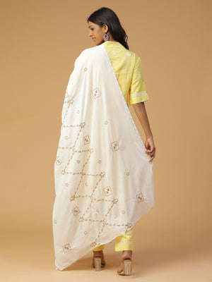 LUCKNOWI CHIKANKARI COTTON MUL DUPATTA