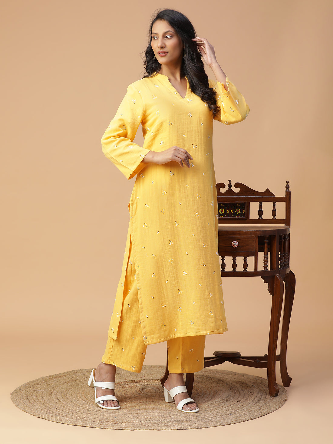 MARIGOLD YELLOW COTTON PRINTED KURTA SET