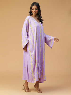 Purple Cotton Chic Kaftans with Chikankari Embroidery