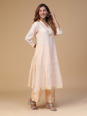 Chikankari Chanderi Kurta Set with Mukaish Embroidery Work