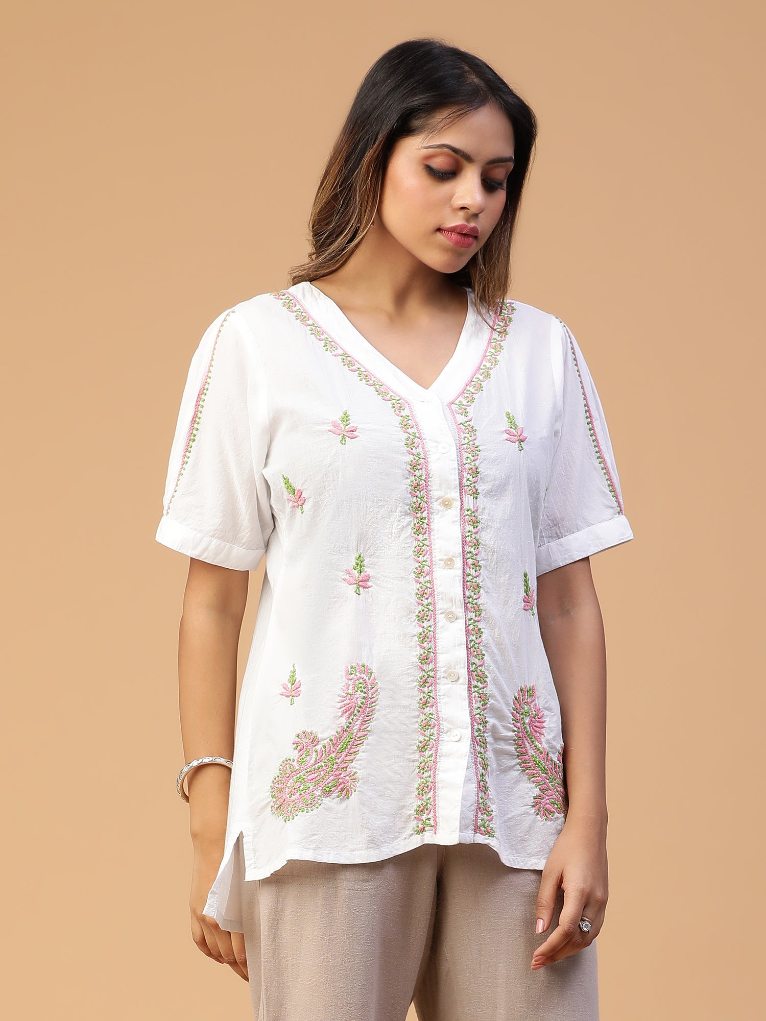 Chikankari Splendor Handloom Mulmul Back Pleated Shirt