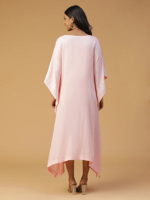 Pastel Pink Cotton Chikankari Kaftan