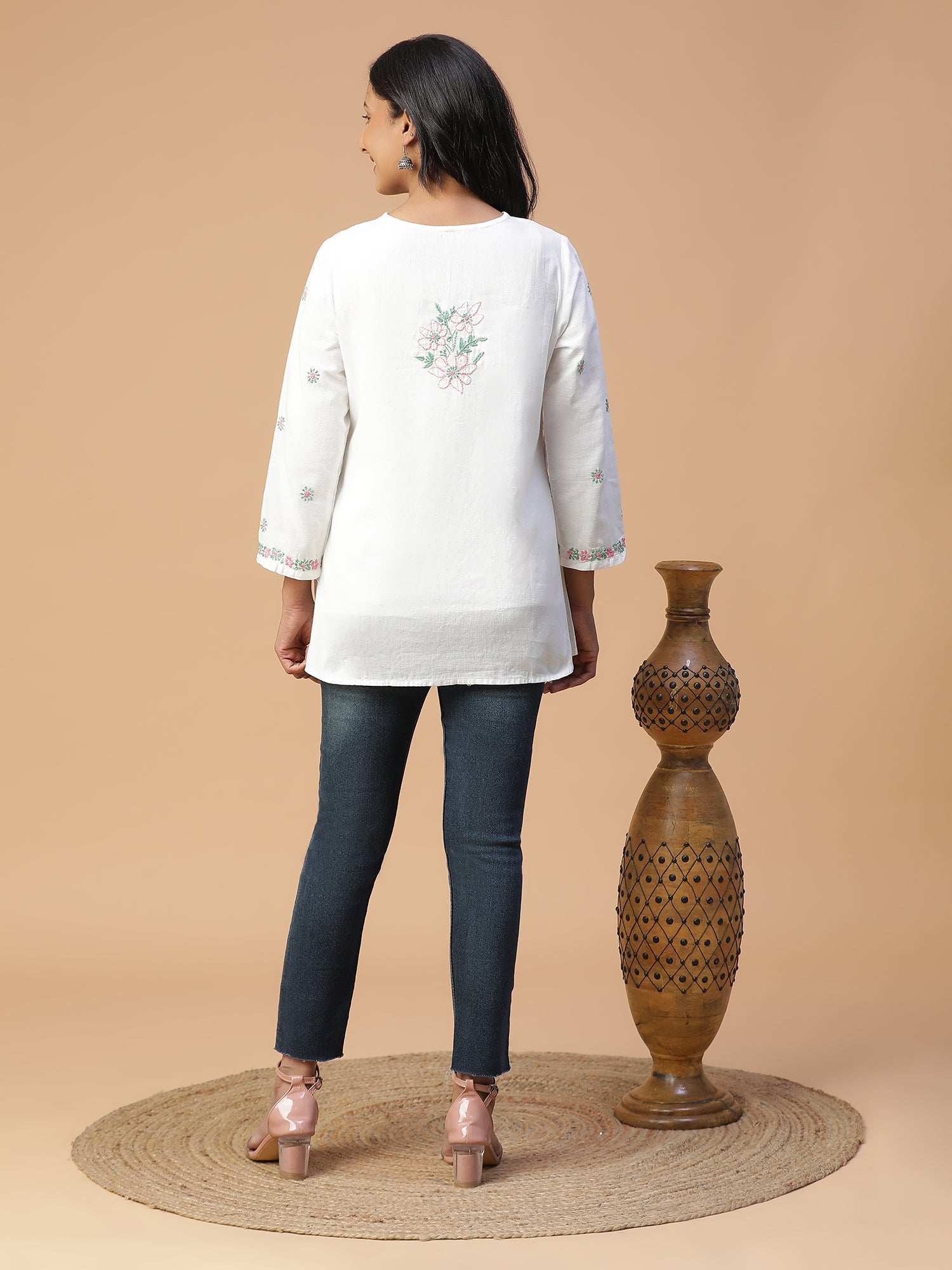 Timeless Elegance Lucknow Chikankari Cotton V-Neck Gathered Top