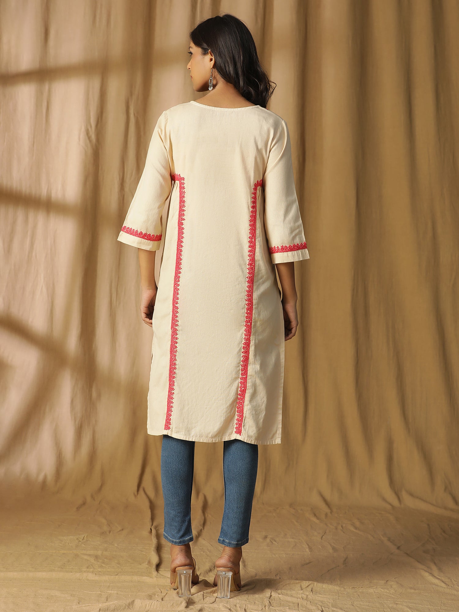 Chikankari Cotton Linen Side Pleats Tunic