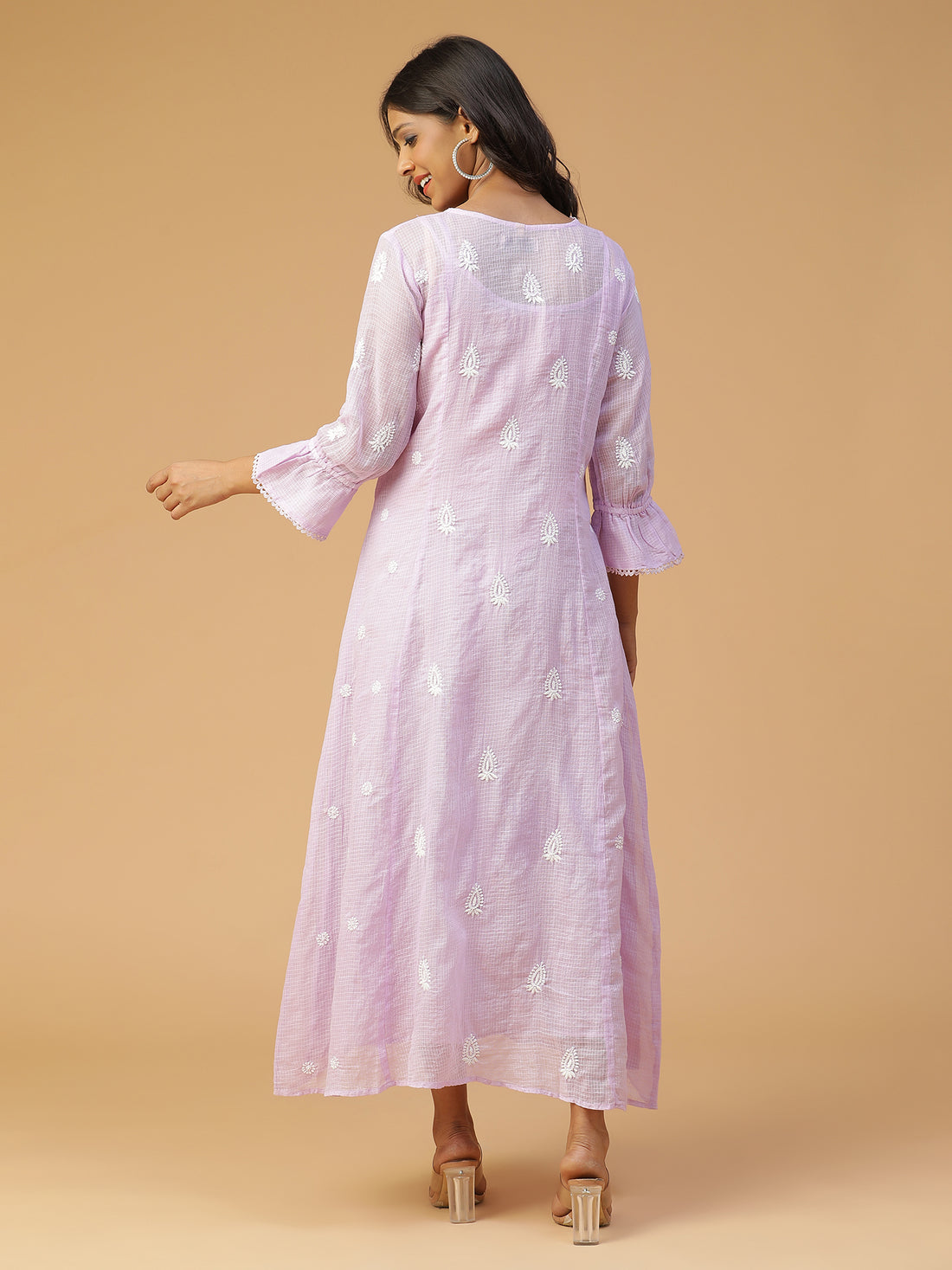 Chikankari A-line Kota Doria kurta with Applique work