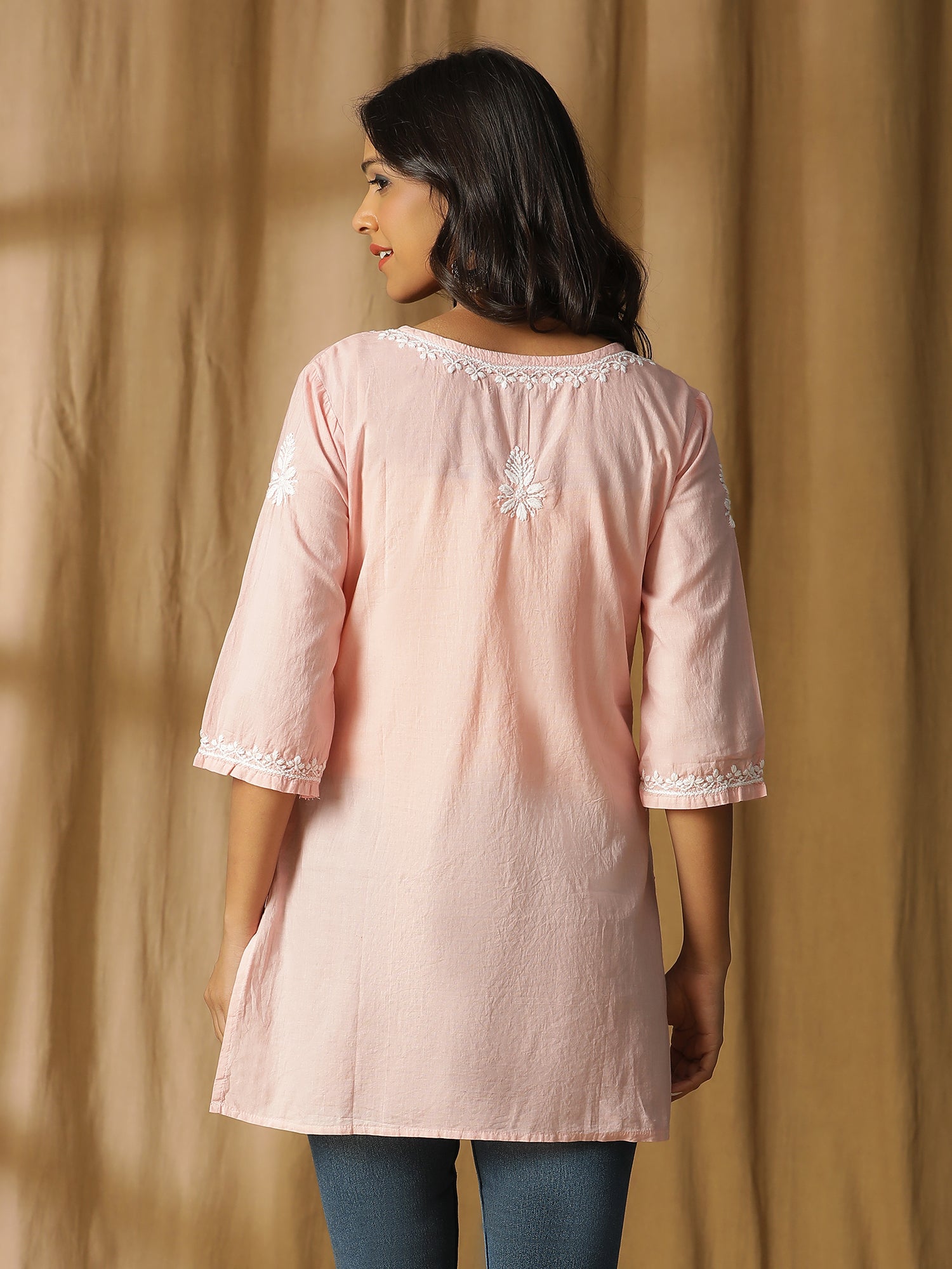 Lucknowi Chikankari Pink Short Top