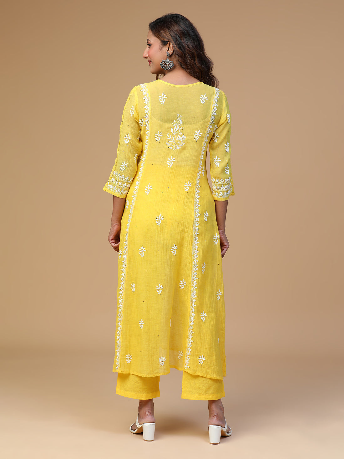 Golden Glow Festive Mul Chanderi Chikankari Kurta Set