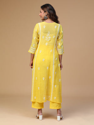 Golden Glow Festive Mul Chanderi Chikankari Kurta Set