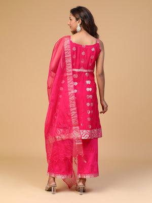 CHIKANKARI CHANDERI SPAGHETTI KURTA WITH DUPATTA AND PANTS SET