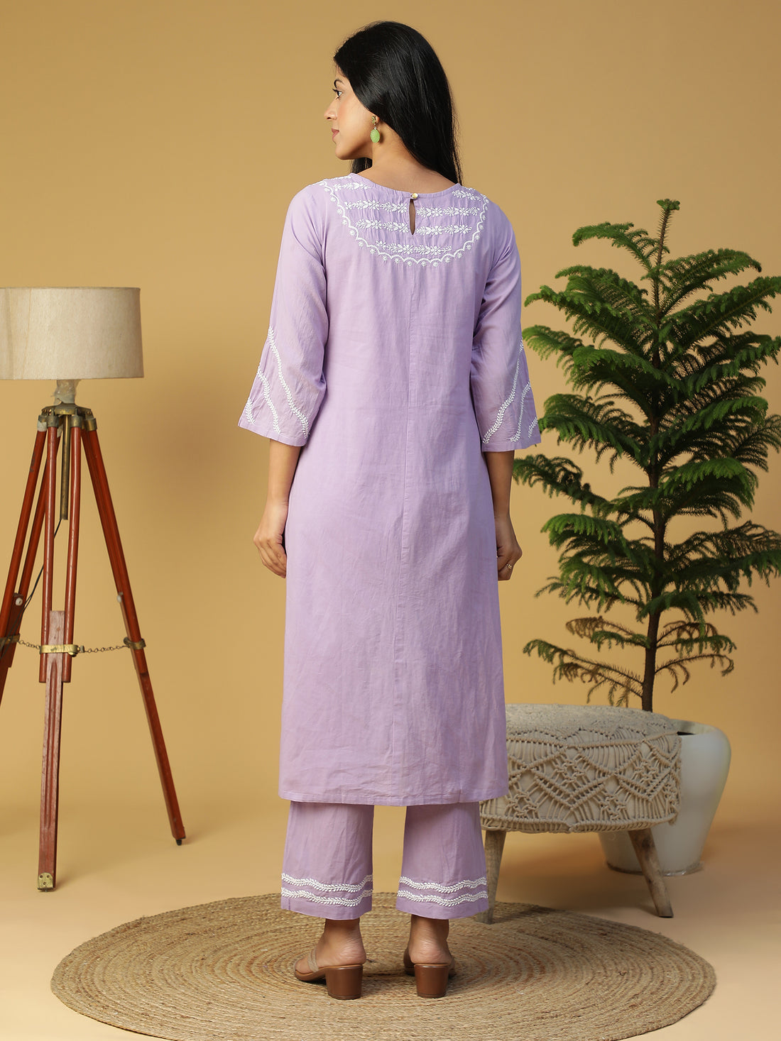 Hand Embroidered Lavender Cotton Lucknowi Chikankari Kurta with Pants CH0231