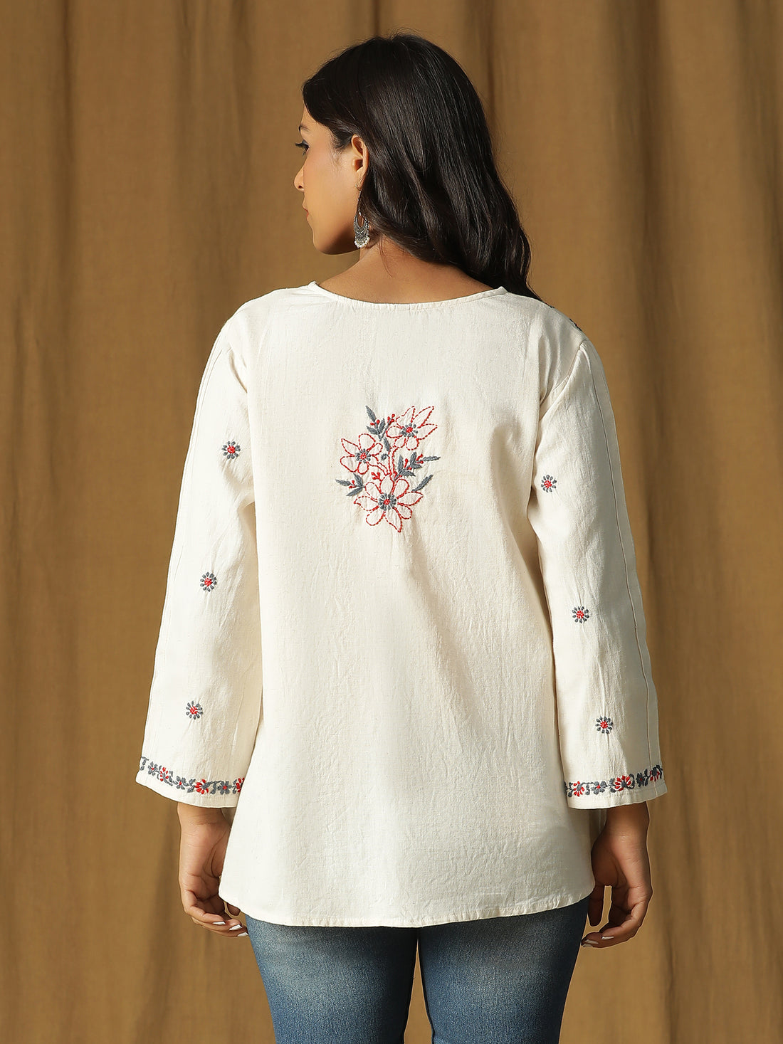 Chikankari Pintuck Sleeves Cotton Top