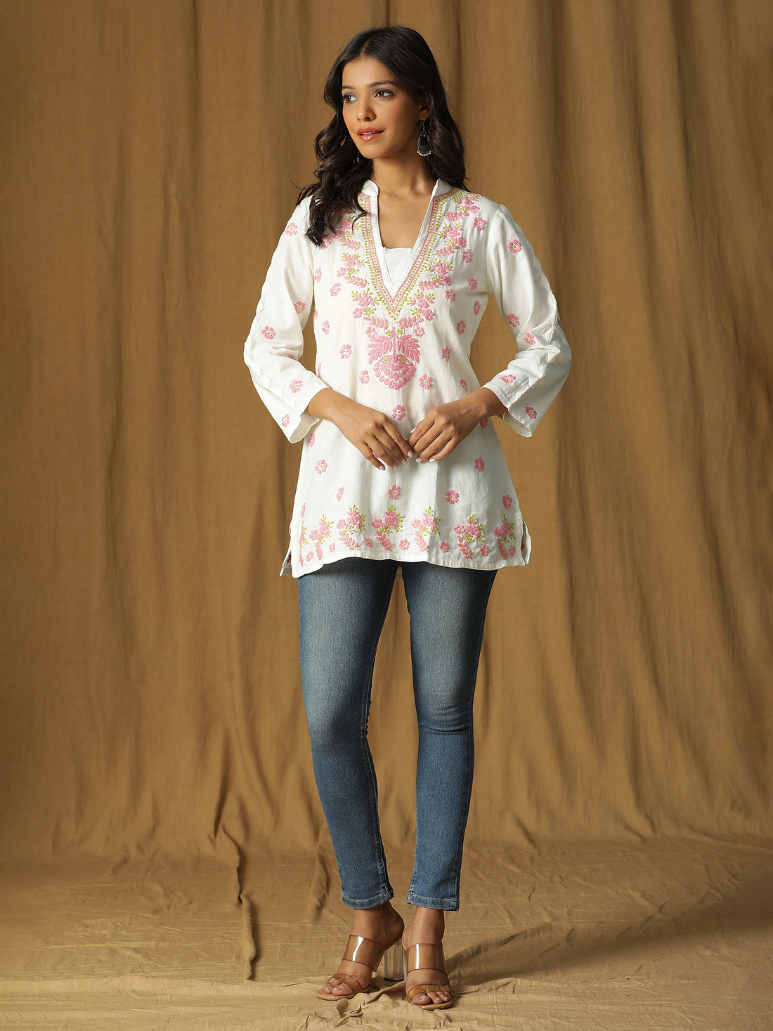 Lucknowi Chikankari V- neck Cotton Top