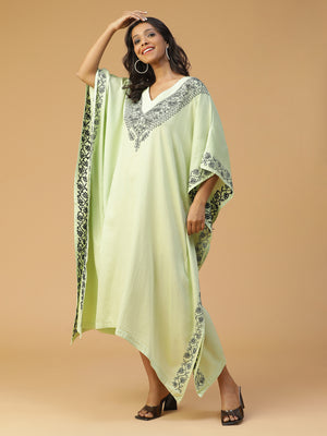 Cotton Chikankari Kaftan in Ghiya Color