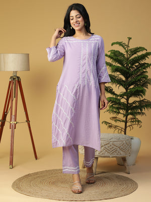 Hand Embroidered Lavender Cotton Lucknowi Chikankari Kurta with Pants CH0231