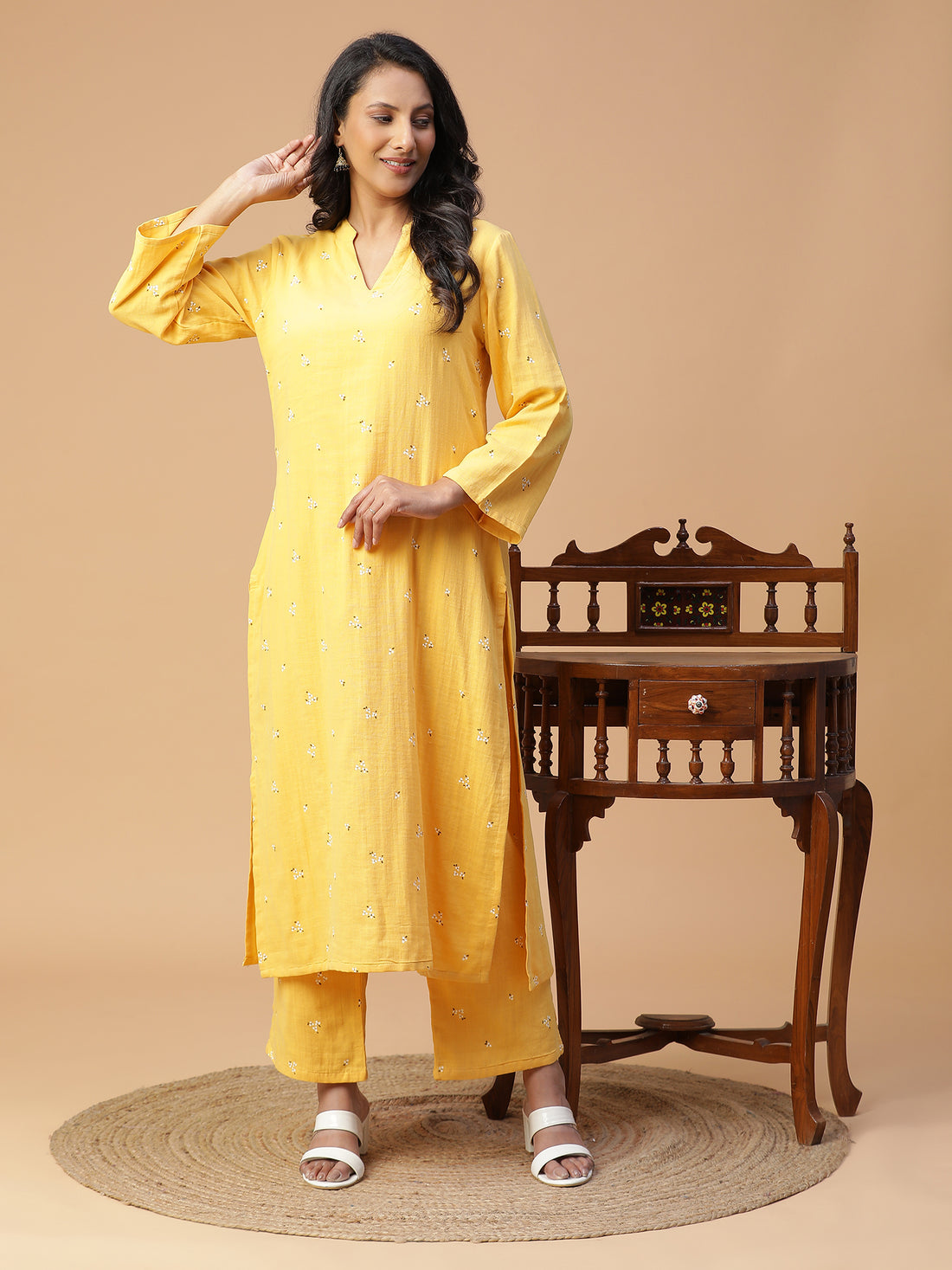 MARIGOLD YELLOW COTTON PRINTED KURTA SET