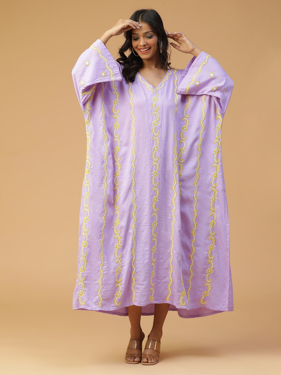 Purple Cotton Chic Kaftans with Chikankari Embroidery