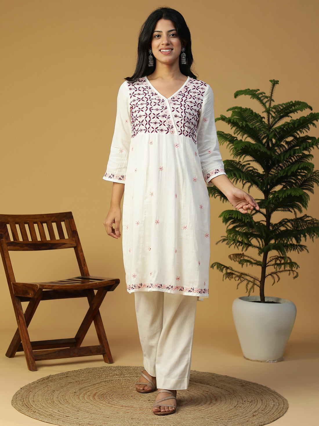 Hand Embroidered Lucknowi Chikankari Cotton Angrakha Neck Kurta CH0135B